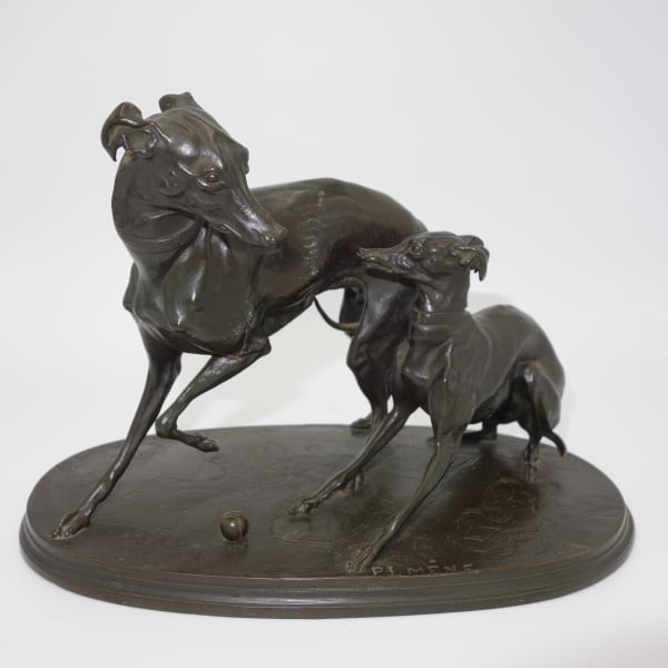 Pierre-Jules Mêne (1810-1879), Two whippets at play with a ball, c.1870