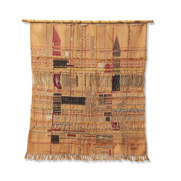 Lee ShinJa Work I, 1959 Cotton, linen, and wool thread on cotton cloth; coiling, free technique 30 x 29 in 76.2 x 73.7 cm