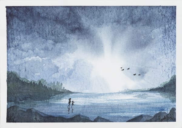 Harshdeep Kaur Souls at a Beach Watercolour on paper 6 x 8.5 inches 2024