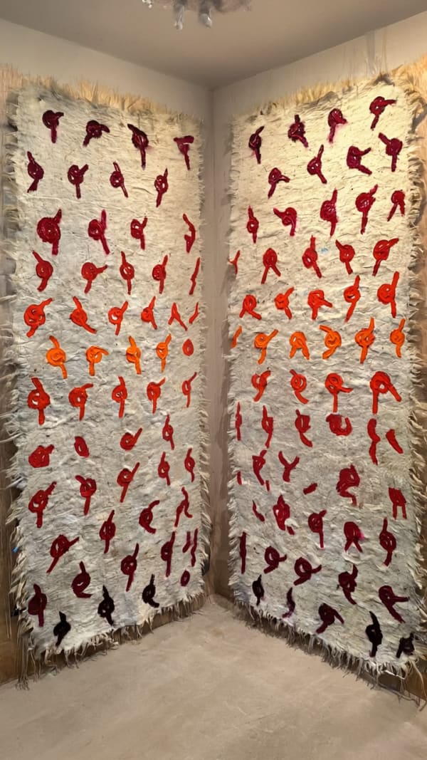 Insha Manzoor Voyage 01 (diptych) Acrylic on traditional woollen carpet 72 x 48 inches (each)