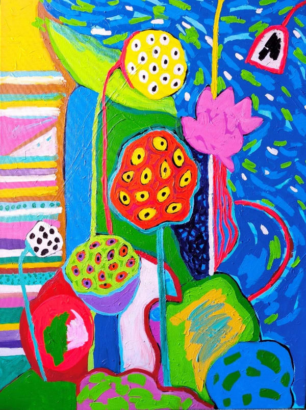 Insha Manzoor Pambach- III Acrylic on canvas 36 x 48 inches