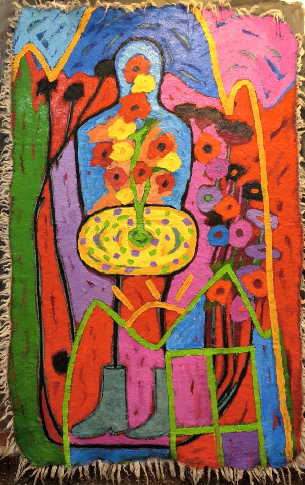 Insha Manzoor Motherhood Acrylic on wool 72 x 48 inches