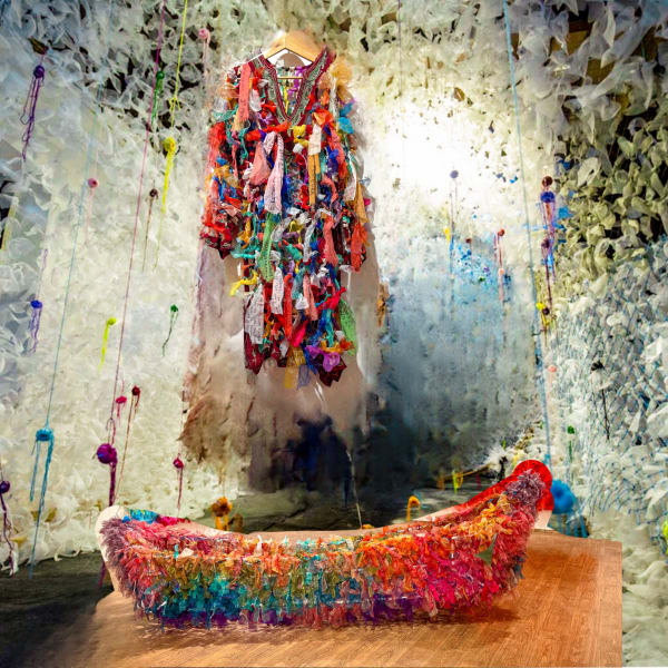 Insha Manzoor Voyage Within Fabric and fishing net (mixed-media) Variable 2025