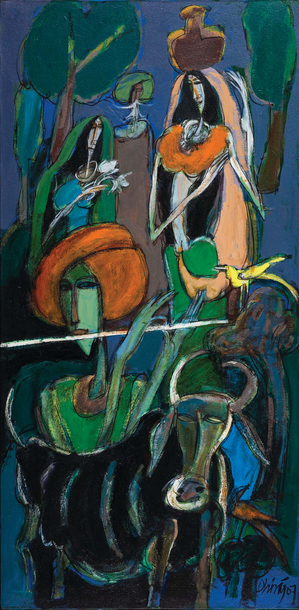 Dhiraj Choudhury Sound of Rajasthan Oil on canvas 48 x 24 inches 2007