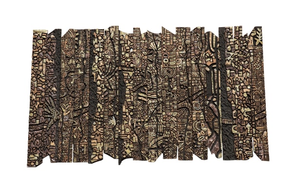 Gerald Chukwuma, Thin Line, 2017, Wood, Acrylic paint and upcycled metal, 48 x 106 inches