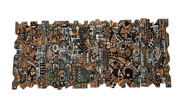 Gerald Chukwuma, Akuko Ifo (Folk Tale),2017, Wood, Acrylic paint and upcycled metal, 108 X 47 inches