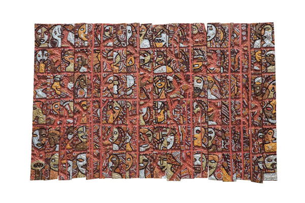 Gerald Chukwuma, Eclipse of the Sun, Wood, Acrylic paint and upcycled metal, 66 X 99 inches
