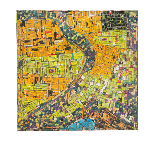 Gerald Chukwuma, Google Maps 21,2017, Wood, Acrylic paint and upcycled material, 30 X 30 inches