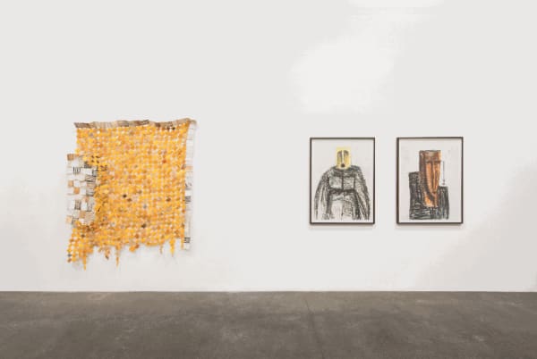 Installation view, 'The Displaced' by Serge Attukwei Clottey at Lawrie Shabibi