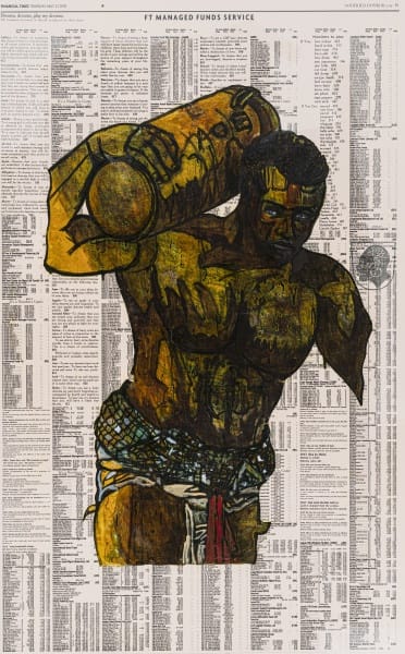 Godfried Donkor Olympians XIX, 2018 Oil and Acrylic on Paper Framed: 221.5 x 145 cms 87 1/4 x 57 1/8 inches
