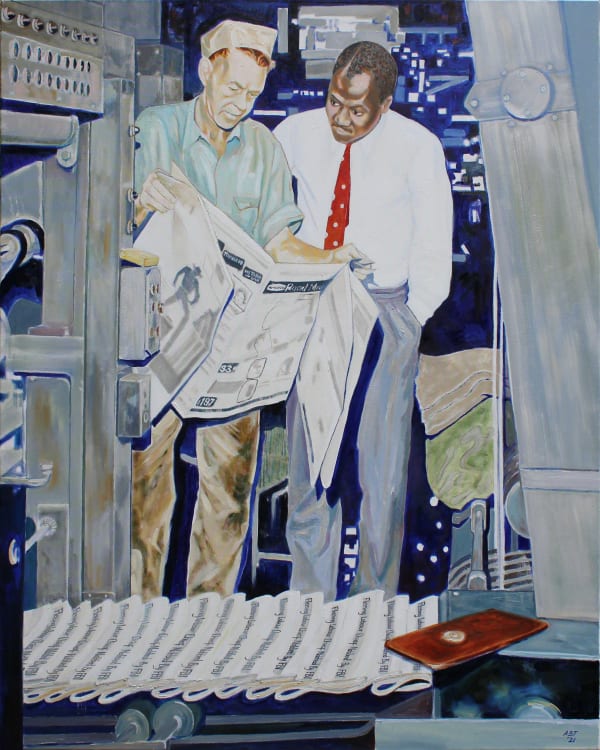 Arthur Timothy FLEEING LABOR CHIEF NABBED BY FBI, 2021 Oil Paint on Canvas 150 x 120 x 3.9 cms 59 3/50 x 47 12/50 x 1 27/50 inches
