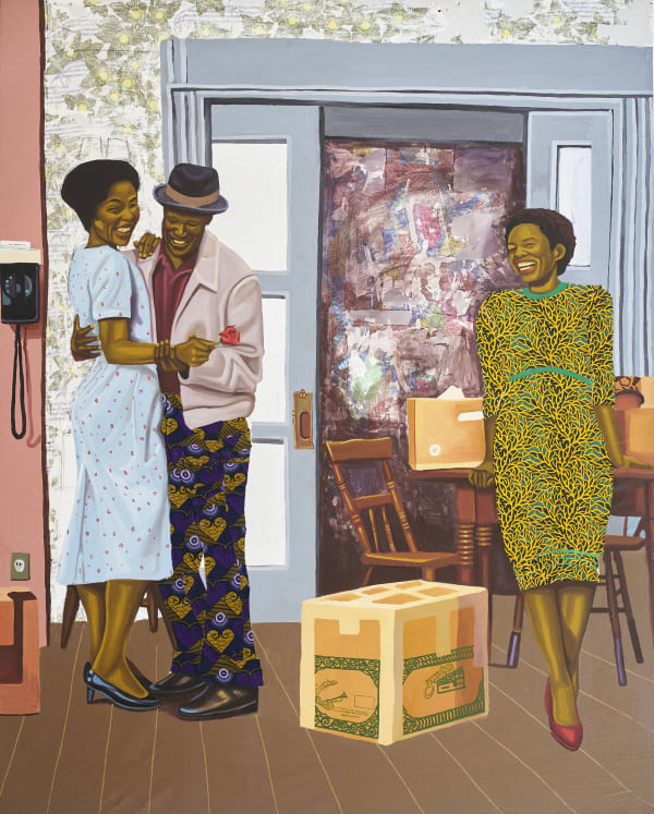 Cornelius Annor Sereɛ da, 2021 Acrylic, fabric and fabric transfer on canvas 167 x 210 cm 65 3/4 x 82 34/50 inches