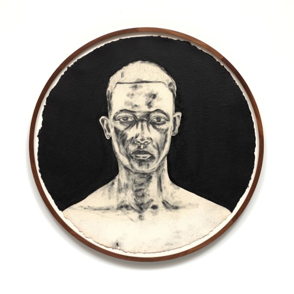 Serge Attukwei Clottey Brave status, 2020 Acrylics and charcoal on paper Framed: 96.5 x 96.5 x 5 cms 38 x 38 x 2 inches
