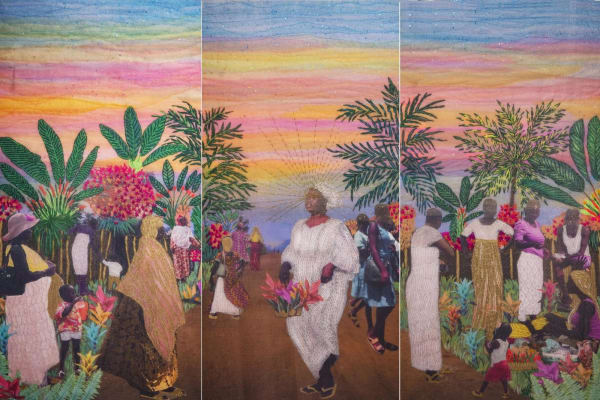 Joana Choumali, Bromelia, from the series Abahian, 2021. Mixed media, embroidery and collage manual on digital photo printing on cotton...