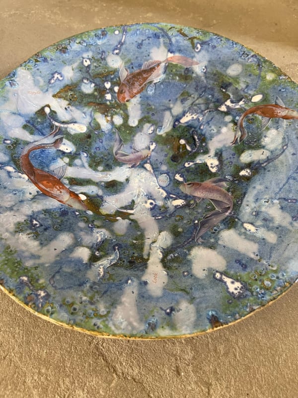 Katy Low Flowing Stoneware, glazed, decal & lustre 33 x 33 x 7 cm