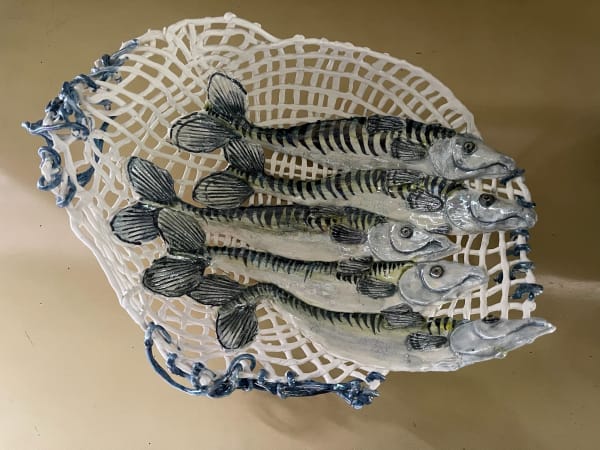 Maralyn Reed-Wood Mending the Nets Porcelain, stains & lustre 32 x 35 cm