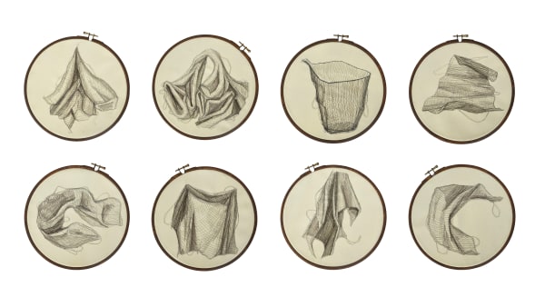 SHIVANI AGGARWAL 'Crevices (II) ' 10 Inches diameter (each) | Set of 8 Acrylic and cotton thread sewed on canvas | 2023