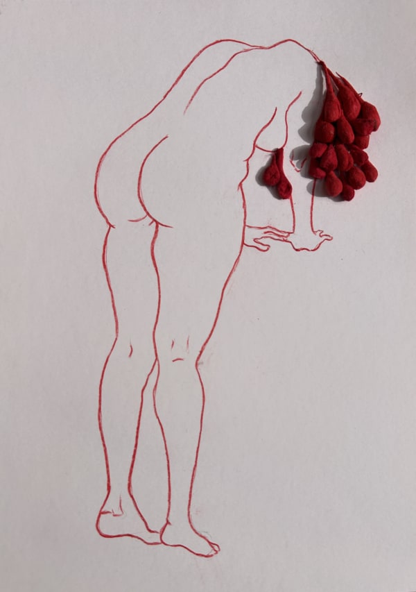 Megha Joshi Red Series XVIII 8.3 x 11.7 Inches Watercolour pencil, cotton wicks, vermillion and acrylic on paper 2023