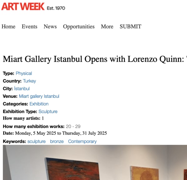 Miart Gallery Istanbul Opens with Lorenzo Quinn: The New Age of Bronze