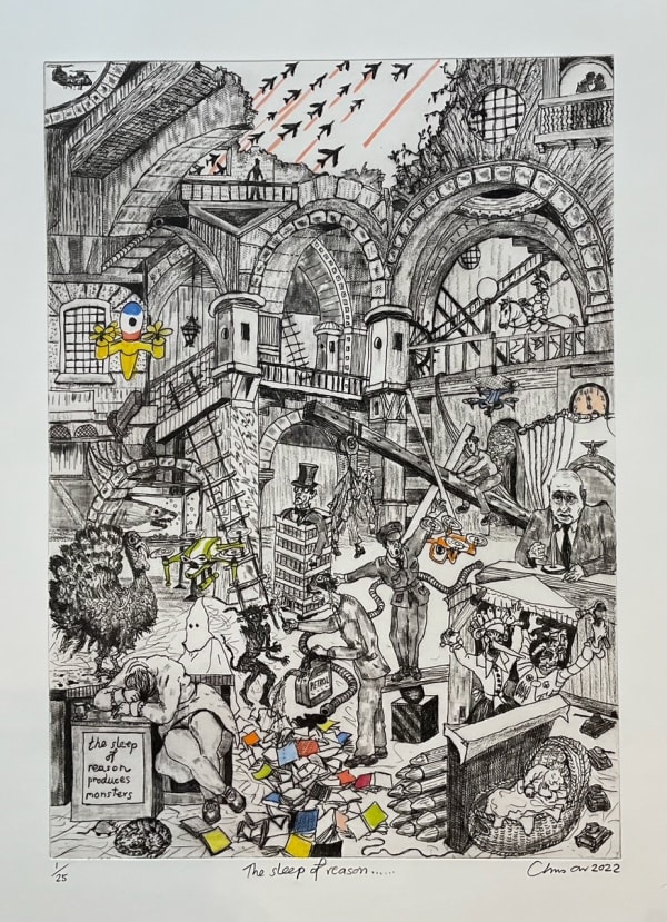 Chris Orr, The Sleep of reason, engraving the stencil hand colour, edition of 25, 70 x 55 cm, 2022