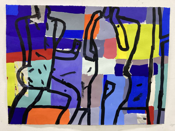 Fraser Taylor, Figures No 6, gouache, ink and collage on paper, 58 x 76 cm, 2022