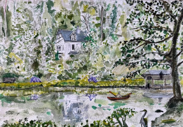 Chris Orr, House by the Lake, watercolour, 40 x 57 cm, 2024