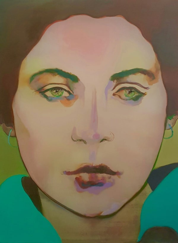 Jesse LeRoy Smith, European Sister, oil on Voile over oil on canvas, 82 x 63cm, 2023