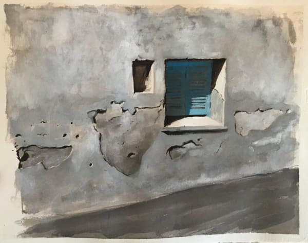 Tomas Watson, Window Sigri, gouache on paper mounted on linen, 30 x 40 cm, 2022