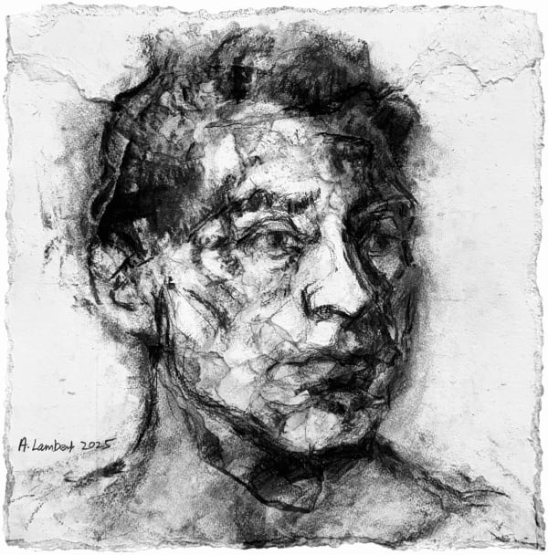 Alison Lambert, Antonin, charcoal and pastel on paper, 39 x 39 cm, 2025
