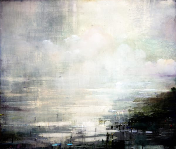 Gareth Edwards, Inshore Moorings with light buoys, oil on canvas, 90 x 100 cm,2024