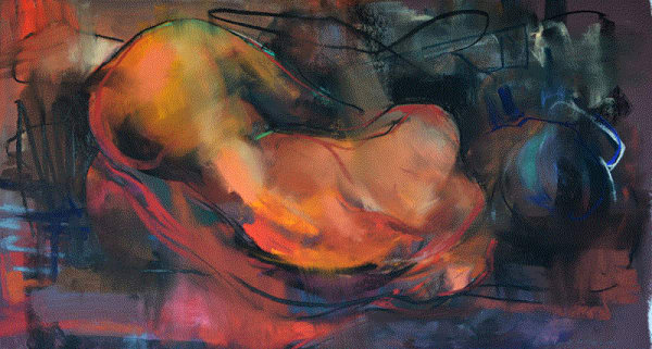 Crawfurd Adamson, Lying Woman, curled up, pastel on paper, 56 x 102 cm, 2023