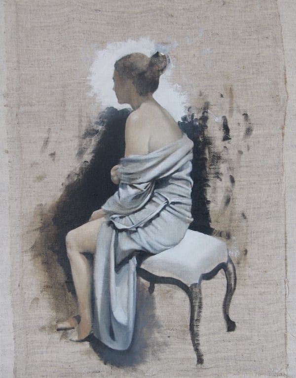Tomas Waton, Woman with Drapery, side view, oil on line, 50 x 40 cm, 2022