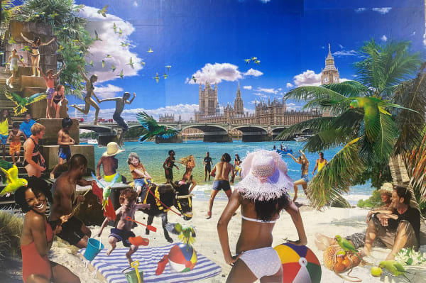 David Mach, Club Tropicana, Membership has its privileges, photographic collage on board, 83 x 122 cm, 2024