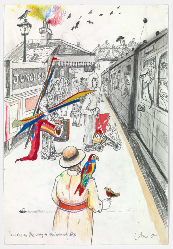 Chris Orr, 'Icarus on the way to the launch pad', watercolour on paper, 42 x 28 cm, 2023