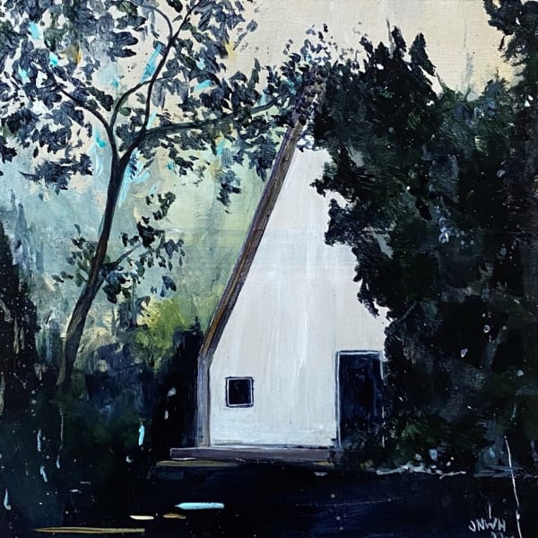 John Hainsworth, 'Arboretum Lodge', acrylic on board, 10 x 10 cm 2021