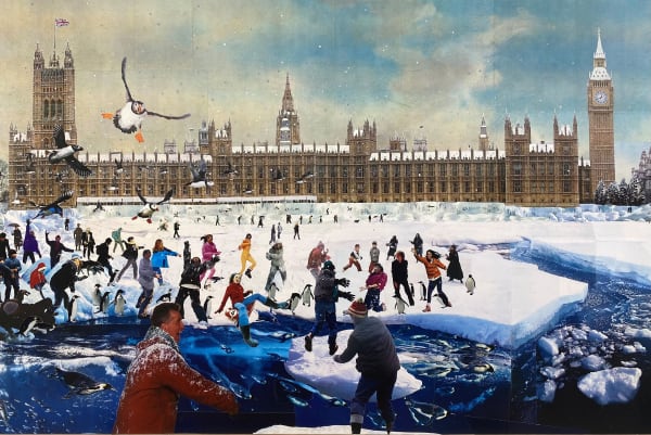 David Mach, Cold War, photographic collage on board, 100 x 153cm, 2024