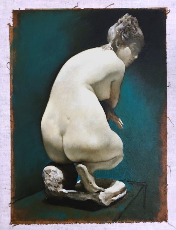Tomas Watson, Crouching Aphrodite, oil on linen, 45 x 35 cm, 2022