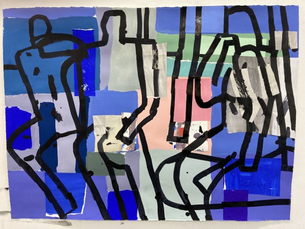 Fraser Taylor, Figures No 2, gouache, ink and collage on paper, 58 x 76 cm, 2022