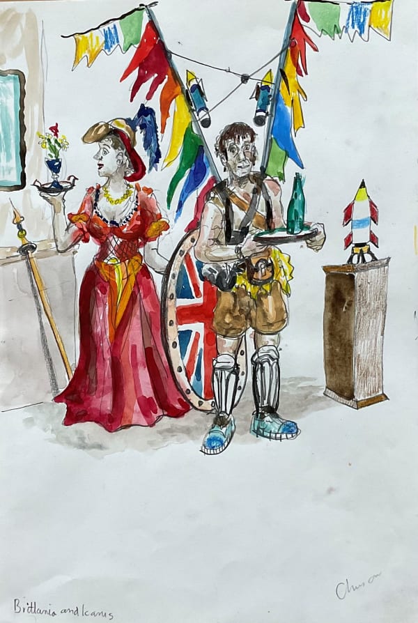 Chris Orr, 'Brittania and Icarus', watercolour on paper, 42 x 28 cm, 2020