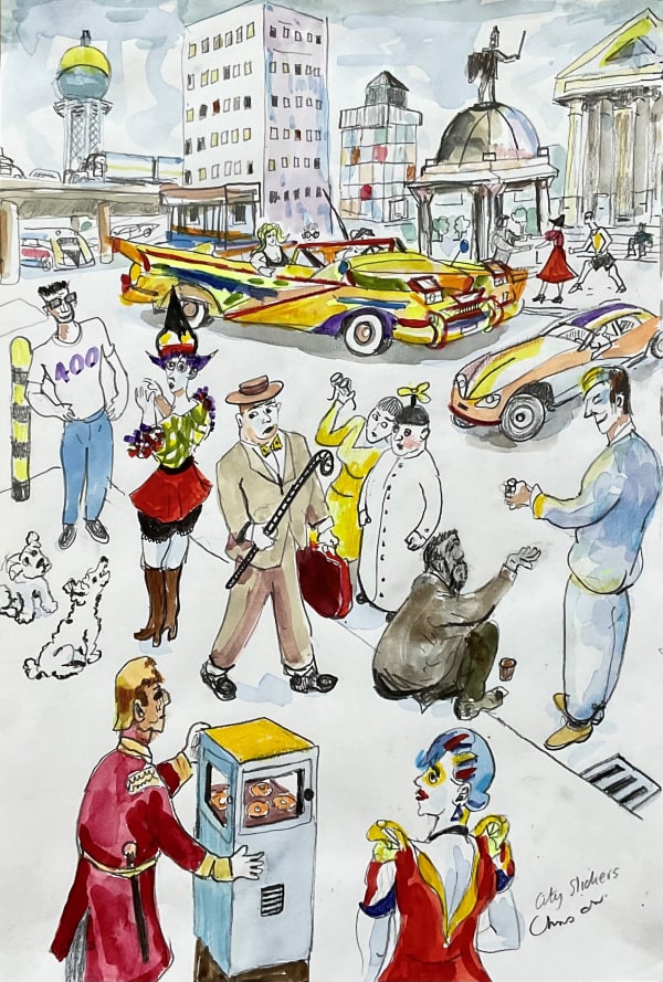 Chris Orr, City Slickers, watercolour on paper, 42 x 28 cm, 2021