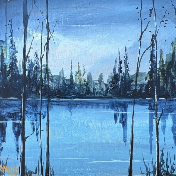 John Hainsworth, Nordic Lake 6, acrylic on board, 10 x 10 cm, 2024
