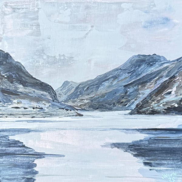 John Hainsworth, Llyn Peris, acrylic on board, 15 x 15 cm, 2024
