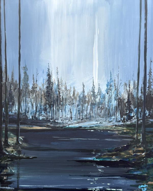 John Hainsworth, Nordic Lake 6 (after dark), acrylic on board, 25 x 20 cm, 2025