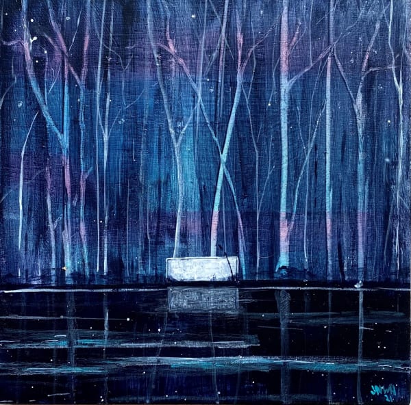 John Hainsworth, Come down to us', acrylic on board, 15 x 15 cm, 2021