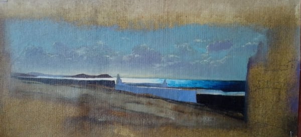 Tomas Watson, Mykonos Landscape, oil on canvas mounted on board, 18.5 x 39.5 cm, 2021