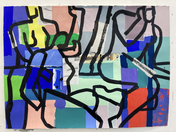 Fraser Taylor, Figures No 4, gouache, ink and collage on paper, 58 x 76 cm, 2022