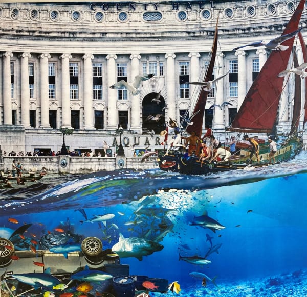 David Mach, Thames Water, photograph and collage on board, 100 x 100 cm, 2024