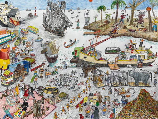 Chris Orr, 'Cargo', watercolour and ink on paper, 76 x 102 cm, 2023
