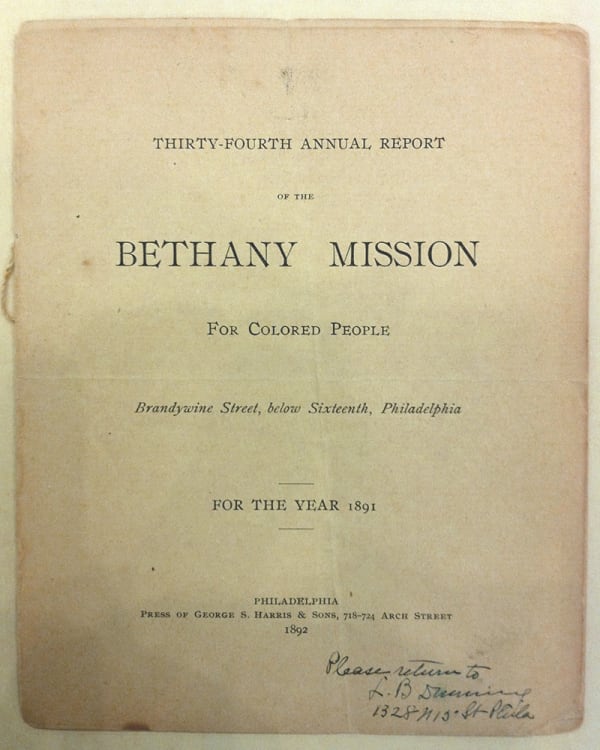 Annual Report 1891, Bethany Mission for Colored People