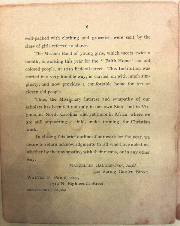 Annual Report 1891, Bethany Mission for Colored People
